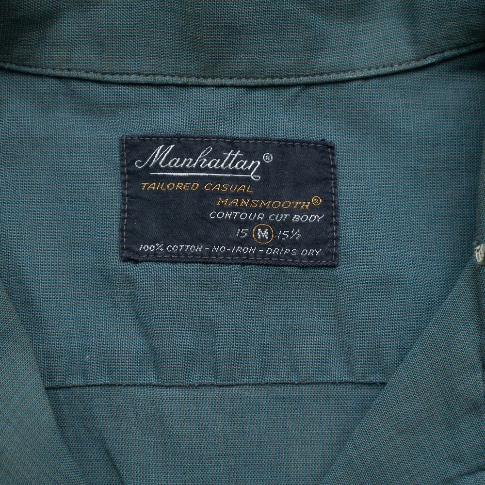 Vtg 60s Cotton Camp Loop Collar Mansmooth Selvedge Button Up Shirt Manhattan M - Picture 7 of 10
